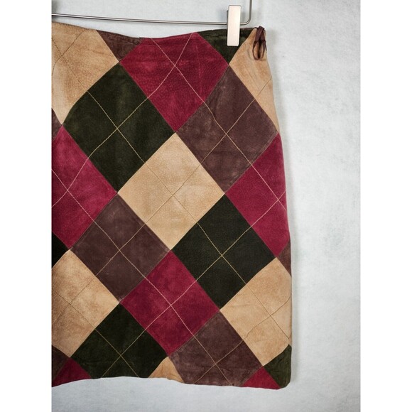 VTG Suede Patchwork Argyle Skirt Size 10 Academia Preppy Lord & Taylor - Picture 2 of 7